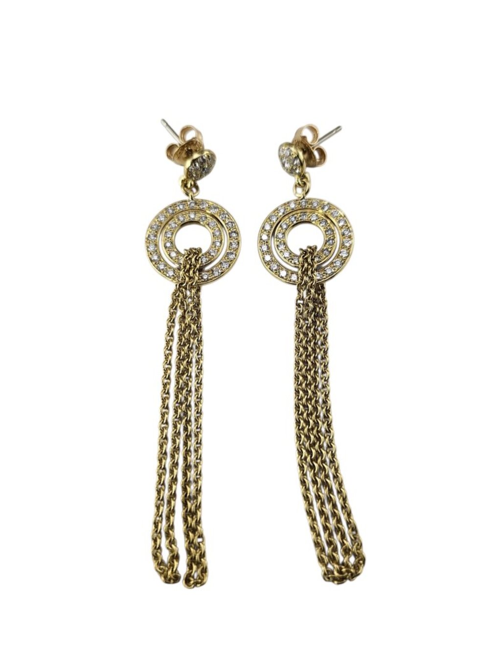18K Yellow Gold Diamond Chain Drop Earrings #25879